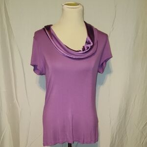 Tahari Lavender Mauve PurpleShort Sleeve Cowl Neck Top Size Large
